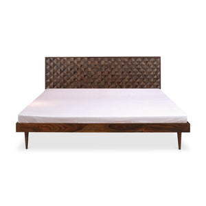 Moe's Home Pablo Bed - Exquisite Solid Sheesham Wood With Handcrafted Carved Headboard For Timeless Elegance Brown Solid Sheesham,Carved Sheesham Wood Headboard On Mdf Bz-1132-03-0