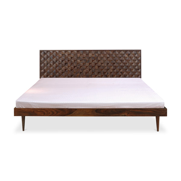 Moe's Home Pablo Bed - Exquisite Solid Sheesham Wood With Handcrafted Carved Headboard For Timeless Elegance Brown Solid Sheesham,Carved Sheesham Wood Headboard On Mdf Bz-1132-03-0
