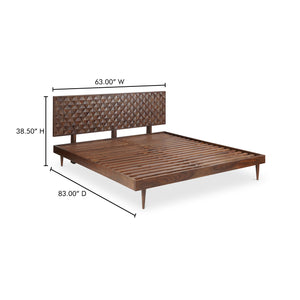 Moe's Home Pablo Bed - Exquisite Solid Sheesham Wood With Handcrafted Carved Headboard For Timeless Elegance Brown Solid Sheesham,Carved Sheesham Wood Headboard On Mdf Bz-1132-03-0
