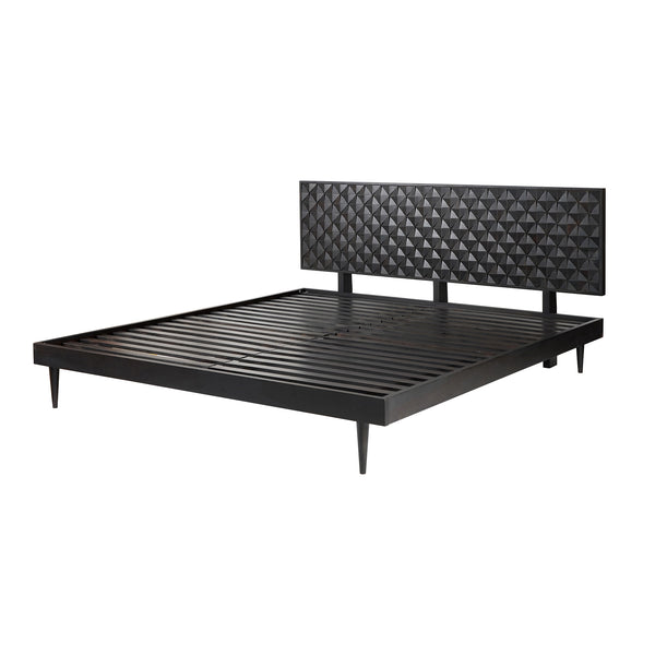 Moe's Home Pablo Bed - Exquisite Solid Sheesham Wood With Handcrafted Carved Headboard For Timeless Elegance Black Solid Sheesham,Carved Sheesham Wood Headboard On Mdf Bz-1133-02-0