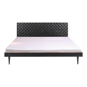 Moe's Home Pablo Bed - Exquisite Solid Sheesham Wood With Handcrafted Carved Headboard For Timeless Elegance Black Solid Sheesham,Carved Sheesham Wood Headboard On Mdf Bz-1133-02-0