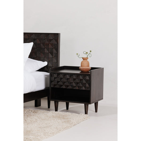 Moe's Home Pablo Bed - Exquisite Solid Sheesham Wood With Handcrafted Carved Headboard For Timeless Elegance Black Solid Sheesham,Carved Sheesham Wood Headboard On Mdf Bz-1133-02-0