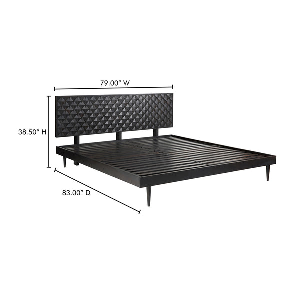 Moe's Home Pablo Bed - Exquisite Solid Sheesham Wood With Handcrafted Carved Headboard For Timeless Elegance Black Solid Sheesham,Carved Sheesham Wood Headboard On Mdf Bz-1133-02-0