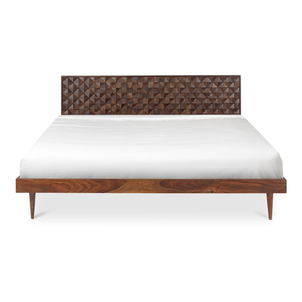 Moe's Home Pablo Bed - Exquisite Solid Sheesham Wood With Handcrafted Carved Headboard For Timeless Elegance Brown Solid Sheesham,Carved Sheesham Wood Headboard On Mdf Bz-1133-03-0