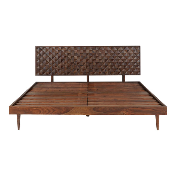 Moe's Home Pablo Bed - Exquisite Solid Sheesham Wood With Handcrafted Carved Headboard For Timeless Elegance Brown Solid Sheesham,Carved Sheesham Wood Headboard On Mdf Bz-1133-03-0