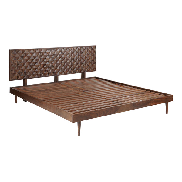 Moe's Home Pablo Bed - Exquisite Solid Sheesham Wood With Handcrafted Carved Headboard For Timeless Elegance Brown Solid Sheesham,Carved Sheesham Wood Headboard On Mdf Bz-1133-03-0