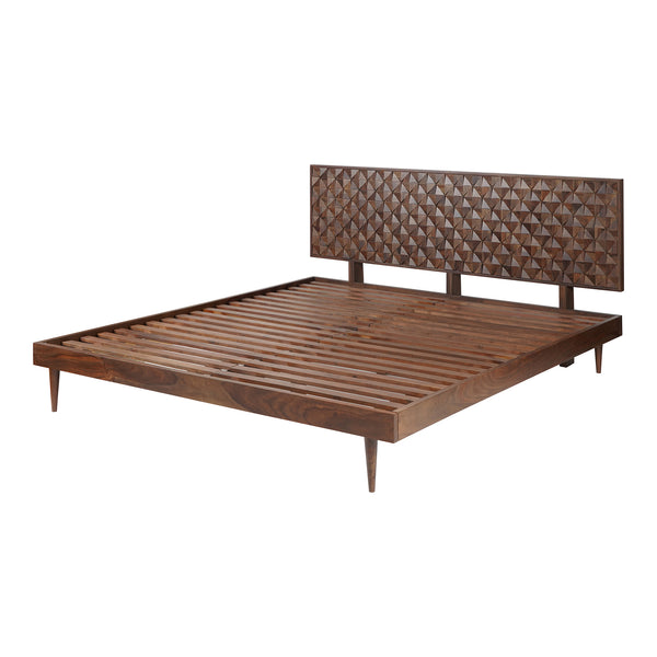 Moe's Home Pablo Bed - Exquisite Solid Sheesham Wood With Handcrafted Carved Headboard For Timeless Elegance Brown Solid Sheesham,Carved Sheesham Wood Headboard On Mdf Bz-1133-03-0