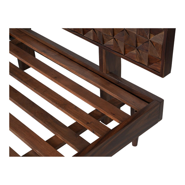 Moe's Home Pablo Bed - Exquisite Solid Sheesham Wood With Handcrafted Carved Headboard For Timeless Elegance Brown Solid Sheesham,Carved Sheesham Wood Headboard On Mdf Bz-1133-03-0