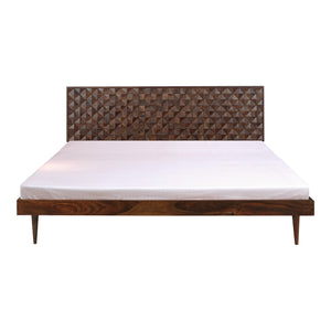 Moe's Home Pablo Bed - Exquisite Solid Sheesham Wood With Handcrafted Carved Headboard For Timeless Elegance Brown Solid Sheesham,Carved Sheesham Wood Headboard On Mdf Bz-1133-03-0