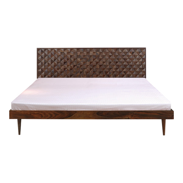 Moe's Home Pablo Bed - Exquisite Solid Sheesham Wood With Handcrafted Carved Headboard For Timeless Elegance Brown Solid Sheesham,Carved Sheesham Wood Headboard On Mdf Bz-1133-03-0