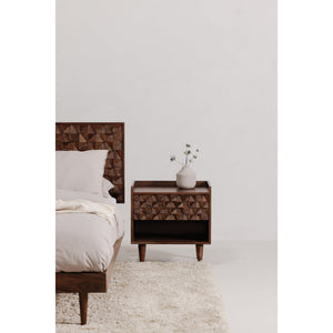 Moe's Home Pablo Bed - Exquisite Solid Sheesham Wood With Handcrafted Carved Headboard For Timeless Elegance Brown Solid Sheesham,Carved Sheesham Wood Headboard On Mdf Bz-1133-03-0