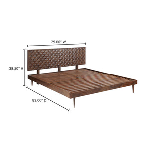 Moe's Home Pablo Bed - Exquisite Solid Sheesham Wood With Handcrafted Carved Headboard For Timeless Elegance Brown Solid Sheesham,Carved Sheesham Wood Headboard On Mdf Bz-1133-03-0
