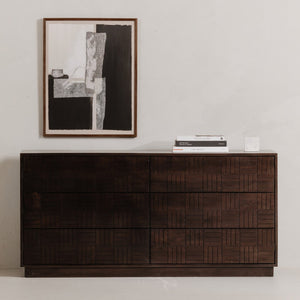 Moe's Home Denman 6 Drawer Dresser - Exquisite Solid Mango Wood Craftsmanship With Unique Woodgrain Design Brown Solid Mango Wood,Mdf Back And Drawer Bottom Bz-1139-20
