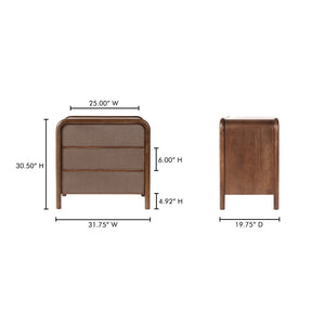 Moe's Home Rye 3 Drawer Nightstand With Durable Mango Wood Frame And Unique Tatami-mat Drawer Fronts Brown Solid Mango Wood Frame,Tatami,Mat Drawer Fronts Bz-1143-03