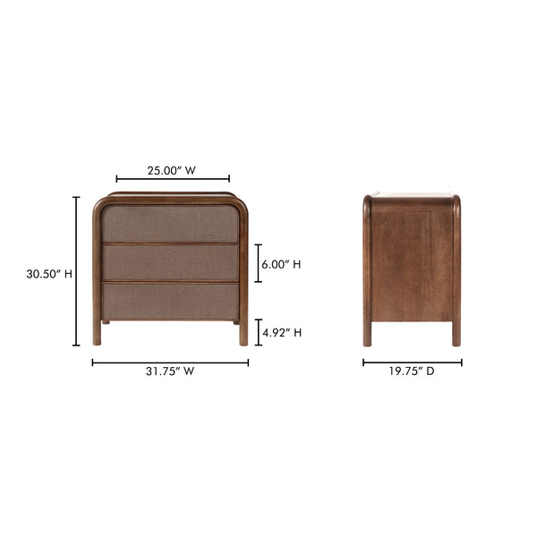 Moe's Home Rye 3 Drawer Nightstand With Durable Mango Wood Frame And Unique Tatami-mat Drawer Fronts Brown Solid Mango Wood Frame,Tatami,Mat Drawer Fronts Bz-1143-03
