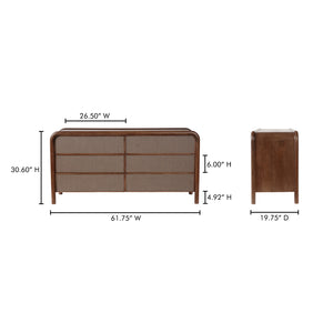 Moe's Home Rye 6 Drawer Dresser With Durable Tatami-mat Fronts And Solid Mango Wood For Elegant Storage Solutions Brown Solid Mango Wood Frame,Tatami,Mat Drawer Fronts Bz-1144-03