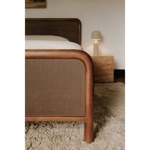 Moe's Home Rye Bed - Exquisite Warm Brown Mango Wood Frame With Durable Tatami Mat Headboard & Footboard Brown Solid Mango Wood Frame,Tatami Mat Over Mdf Headboard And Footboard Bz-1146-03-0