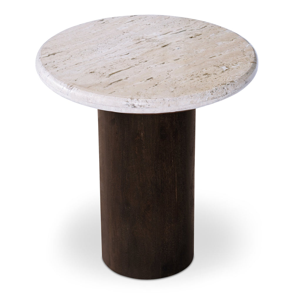 Moe's Home Landon Accent Table With Unique Turkish Travertine Top And Stylish Mango Wood Base For Any Space Beige Turkish Beige Travertine,Mango Wood Bz-1154-34