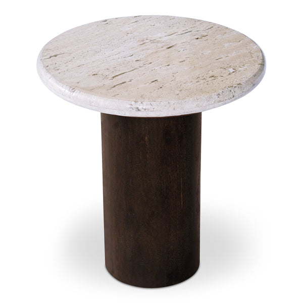 Moe's Home Landon Accent Table With Unique Turkish Travertine Top And Stylish Mango Wood Base For Any Space Beige Turkish Beige Travertine,Mango Wood Bz-1154-34