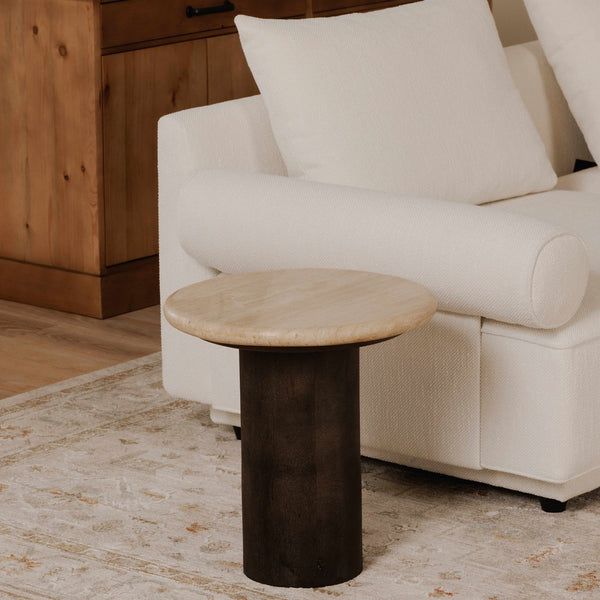 Moe's Home Landon Accent Table With Unique Turkish Travertine Top And Stylish Mango Wood Base For Any Space Beige Turkish Beige Travertine,Mango Wood Bz-1154-34