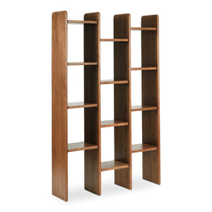 Moe's Home Orson Bookcase: Elegant Solid Acacia Wood Design With 12 Shelves, Durable & Timeless Furniture Solution Brown Solid Acacia Wood Bz-1158-03