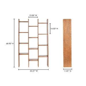 Moe's Home Orson Bookcase: Elegant Solid Acacia Wood Design With 12 Shelves, Durable & Timeless Furniture Solution Brown Solid Acacia Wood Bz-1158-03