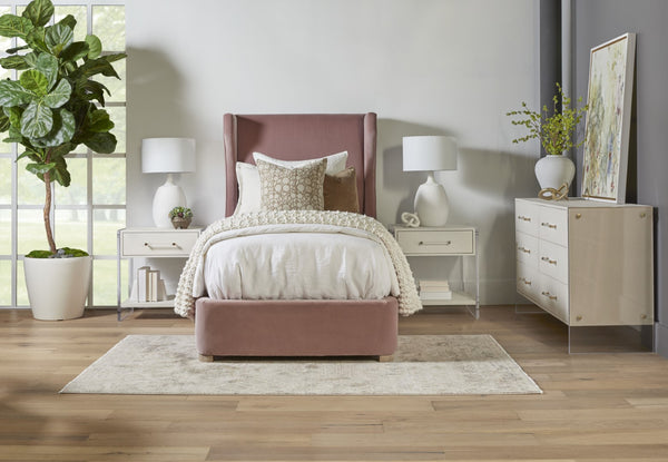 Essentials For Living Balboa Twin Bed - Elegant Upholstered Design With Wingback Headboard And Natural Gray Oak Feet Natural Gray Oak Solid Oak Wood,Plywood,Metal 7128-t.Pet/Ng