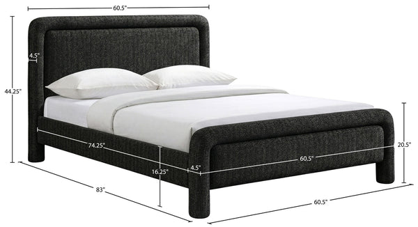Meridian Furniture Baylor Chenille Woven Upholstered Full Bed Soft Curved Headboard Transitional Bedroom Frame Black BaylorBlack-F