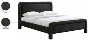 Meridian Furniture Baylor Chenille Woven Upholstered Full Bed Soft Curved Headboard Transitional Bedroom Frame Black BaylorBlack-F