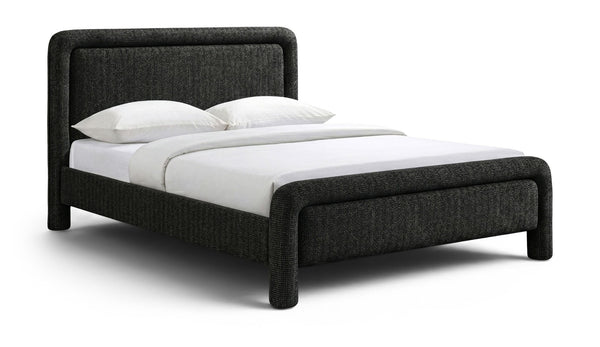 Meridian Furniture Baylor Chenille Woven Upholstered Full Bed Soft Curved Headboard Transitional Bedroom Frame Black BaylorBlack-F