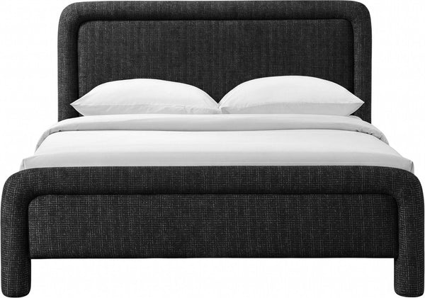 Meridian Furniture Baylor Chenille Woven Upholstered Full Bed Soft Curved Headboard Transitional Bedroom Frame Black BaylorBlack-F