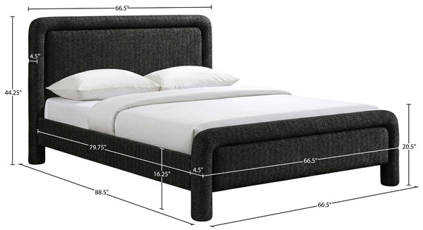 Meridian Furniture Baylor Queen Upholstered Bed Chenille Fabric Curved Headboard Modern Bedroom Focal Point Black BaylorBlack-Q