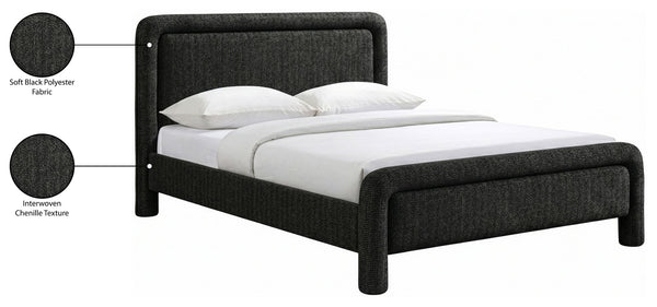 Meridian Furniture Baylor Queen Upholstered Bed Chenille Fabric Curved Headboard Modern Bedroom Focal Point Black BaylorBlack-Q