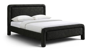 Meridian Furniture Baylor Queen Upholstered Bed Chenille Fabric Curved Headboard Modern Bedroom Focal Point Black BaylorBlack-Q