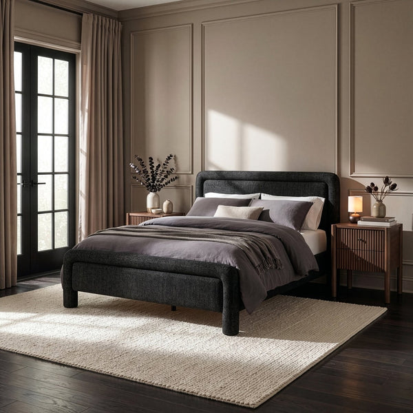 Meridian Furniture Baylor Queen Upholstered Bed Chenille Fabric Curved Headboard Modern Bedroom Focal Point Black BaylorBlack-Q