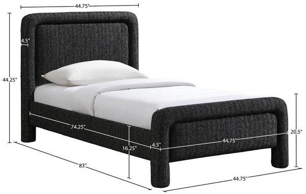 Meridian Furniture Baylor Chenille Upholstered Twin Bed Curved Headboard Contemporary Bedroom Style and Comfort Black BaylorBlack-T