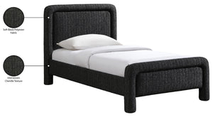 Meridian Furniture Baylor Chenille Upholstered Twin Bed Curved Headboard Contemporary Bedroom Style and Comfort Black BaylorBlack-T