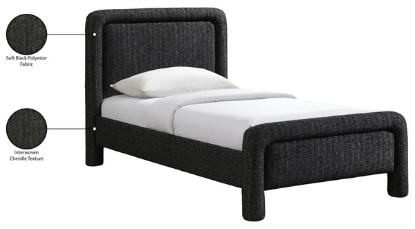 Meridian Furniture Baylor Chenille Upholstered Twin Bed Curved Headboard Contemporary Bedroom Style and Comfort Black BaylorBlack-T