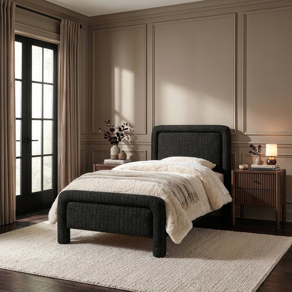 Meridian Furniture Baylor Chenille Upholstered Twin Bed Curved Headboard Contemporary Bedroom Style and Comfort Black BaylorBlack-T