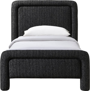 Meridian Furniture Baylor Chenille Upholstered Twin Bed Curved Headboard Contemporary Bedroom Style and Comfort Black BaylorBlack-T