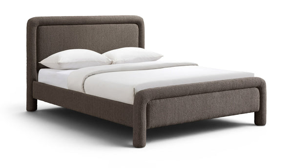 Meridian Furniture Baylor Chenille Woven Upholstered Full Bed Soft Curved Headboard Transitional Bedroom Frame Brown BaylorBrown-F