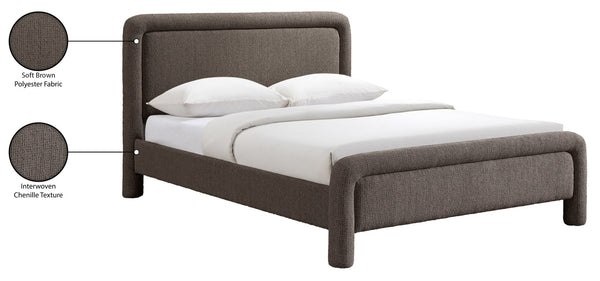 Meridian Furniture Baylor Queen Upholstered Bed Chenille Fabric Curved Headboard Modern Bedroom Focal Point Brown BaylorBrown-Q