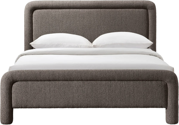 Meridian Furniture Baylor Queen Upholstered Bed Chenille Fabric Curved Headboard Modern Bedroom Focal Point Brown BaylorBrown-Q