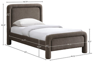Meridian Furniture Baylor Chenille Upholstered Twin Bed Curved Headboard Contemporary Bedroom Style and Comfort Brown BaylorBrown-T
