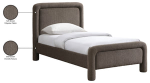 Meridian Furniture Baylor Chenille Upholstered Twin Bed Curved Headboard Contemporary Bedroom Style and Comfort Brown BaylorBrown-T