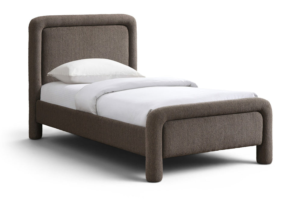 Meridian Furniture Baylor Chenille Upholstered Twin Bed Curved Headboard Contemporary Bedroom Style and Comfort Brown BaylorBrown-T