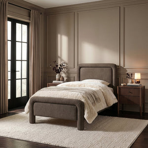 Meridian Furniture Baylor Chenille Upholstered Twin Bed Curved Headboard Contemporary Bedroom Style and Comfort Brown BaylorBrown-T