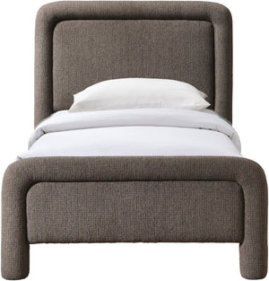 Meridian Furniture Baylor Chenille Upholstered Twin Bed Curved Headboard Contemporary Bedroom Style and Comfort Brown BaylorBrown-T