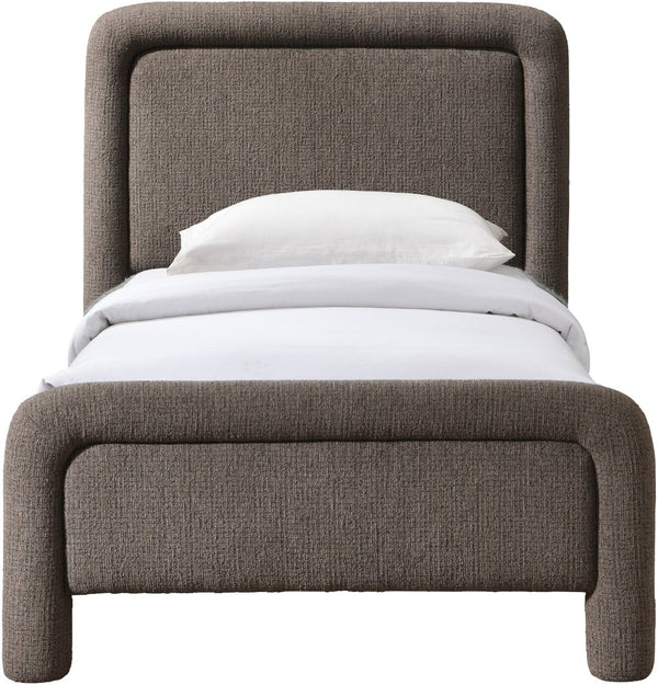 Meridian Furniture Baylor Chenille Upholstered Twin Bed Curved Headboard Contemporary Bedroom Style and Comfort Brown BaylorBrown-T