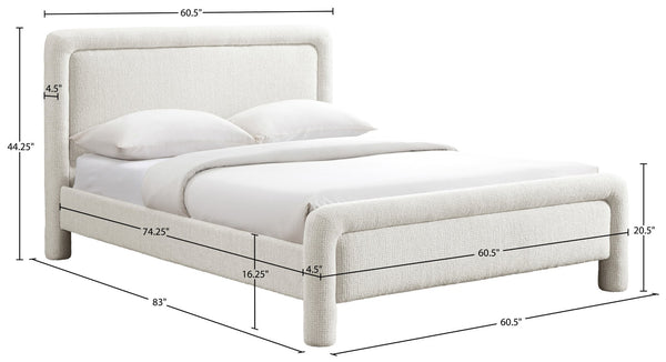 Meridian Furniture Baylor Chenille Woven Upholstered Full Bed Soft Curved Headboard Transitional Bedroom Frame Cream BaylorCream-F